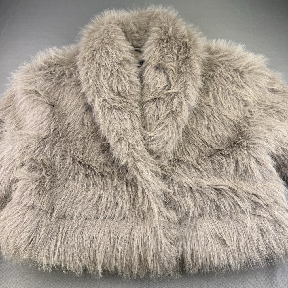 7 For All Mankind Faux Fur Beige Crop Jacket NEW Size Small Fluffy Classic NWT